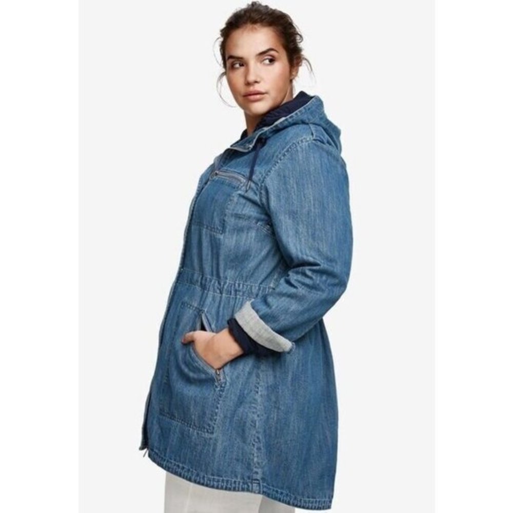 Ellos Women's Hooded‎ Anorak Denim Jacket - 12, Medium Stonewash - Picture 2 of 12